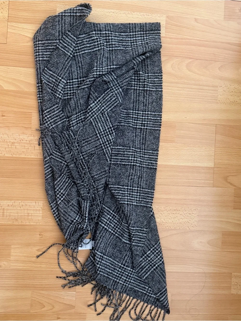 J Crew Gray Plaid Fringe Wool Blend Scarf - Classic Winter Accessory